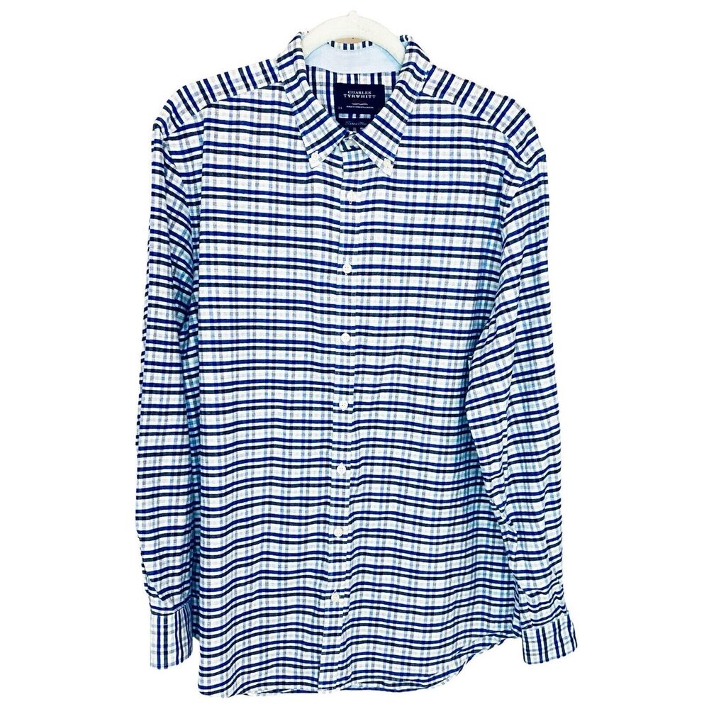 Charles Tyrwhitt Weekend Casual Button Down Shirt XL - Extra Slim Fit -Blue Gray
